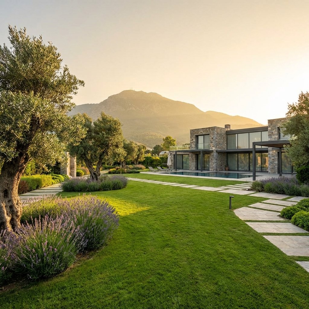 Manisa Spil Dağı eteklerinde özel tasarım villa peyzajı